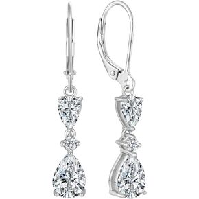 Women 925 Sterling Silver Birthstone Teardrop Dangle Drop Earrings with Cubic Zirconia for Her