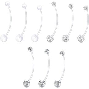 FECTAS Pregnancy Belly Button Rings 9pcs Long Bar 32&35&38mm Plastic for Pregnant Women Clear Belly Button Ring Clear Flexible Bioplast Navel Piercing Retainer