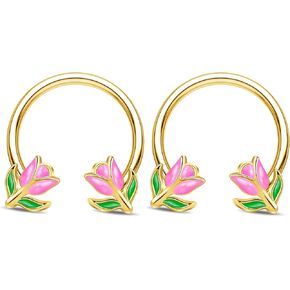 Jewseen 2PCS Flower Septum Ring 16g Tulip Septum Jewelry Gold Septum Piercing Jewelry Gold Cartilage Earring Surgical Steel Helix Diath Conch Piercing Jewelry Floral Nose Hoop for Women Men