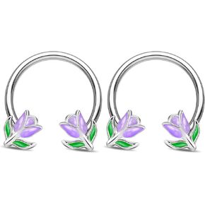 Jewseen 2PCS Flower Septum Ring 16g Tulip Septum Jewelry Gold Septum Piercing Jewelry Gold Cartilage Earring Surgical Steel Helix Diath Conch Piercing Jewelry Floral Nose Hoop for Women Men in Kuwait