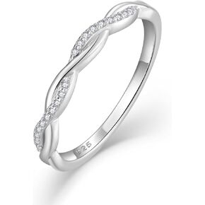 FJ Twisted Infinity Eternity Ring 925 Sterling Silver Stackable Ring Wedding Band Statement Rings for Women