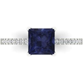 Clara Pucci 1.66ct Princess Cut Solitaire with Accent VVS1 Blue Sapphire Designer Anniversary Bridal Engagement Ring 14k White Gold