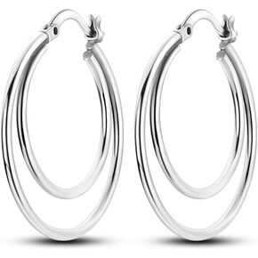 Good Hoop Earrings for Women, Sterling Silver Gold Plated Hoop Dangle Earrings, Large Double Hoop Hypoallergenic Earrings, Trendy Gift for Valentine's Day, Birthday, Mother's Day