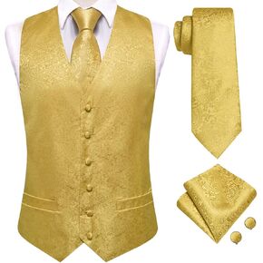 Dubulle Mens Suit Vest and Tie Set Paisley Floral Waistcoats for Men with Necktie Pocket Square Cufflinks Tuxedo Wedding