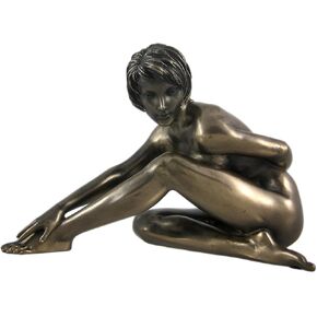 US Bronzed Finish Nude Woman Stretching Statue Art