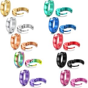 EIELO 10 أزواج من الأقراط الصغيرة المصنوعة من الفولاذ المقاوم للصدأ للرجال والنساء أقراط هوجي مجموعة أقراط رجالي رائعة متعددة الألوان أقراط هوجي هوب ثقب الغضروف اللولبي اللولبي النائم مجموعة أقراط هوب 2-4 مم in Kuwait