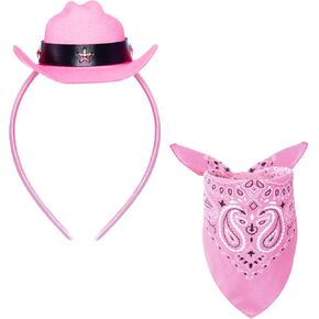 Cowboy Hat Headband Pink Cowgirl Mini Hat Headband with Bandana for Women Halloween Birthday Western Cowboy Party