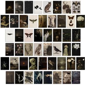 TRAMIN Moody Dark Academia Decor, Vintage Dark Academia Wall Art Prints, 50Pcs Victorian Gothic Decor for Home, Witchy Goth Wall Collage Kit (4x6)