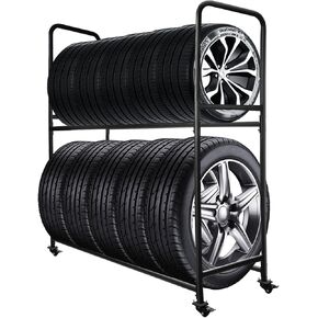 Tire Rack, Rolling Tire Storage Rack 60" x 59" x 20", Adjustable Metal Rolling Tire Rack for Indoor/Outdoor Use Tire Rack for Garage Warehouse，Also be Used for Firewood Rack