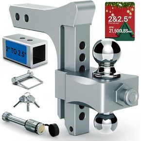 Adjustable Trailer Hitch, Drop Hitch Fits 2 & 2.5 Inch Receiver, Aluminum Tow Hitches w/Dual Ball (2" x 2-5/16"), 21,500 LBS GTW Heavy Duty Truck Hitch Ball Mount, 7 Inch Rise/Drop