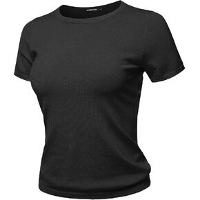 Women's Classic Solid Round Neck Short Sleeve Viscose Knit Sweater Top