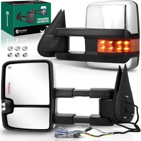 YHTAUTO Towing Mirrors for 1999-2002 Silverado Sierra, Tahoe, Yukon(XL), Suburban, Avalanche, Power Adjusted Heated, Arrow & Turn Signal Backup Light, Telescoping Driver Passenger Side Car Mirror