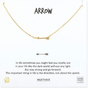 MUSTHAVE Arrow 18K Gold Plated Necklace With Message Card, Yellow and White Color, Anchor Chain, Best Gift Necklace, Size 16 inch + 2 inch Extender, Gift Card