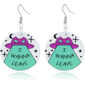 Halloween Acrylic Alien Earrings Funny Cartoon Alien Earrings Cute UFO Space Airship Earrings Novelty Aliens Dangle Earrings for Women Statement Earrings Halloween Party Costume Jewelry