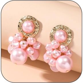 Chunky Geometric Cluster Pearls Drop Earrings, Baroque White Red Big Pearl Dangle Statement Earrings Trendy Exaggerated Pearls Jewelry for Women