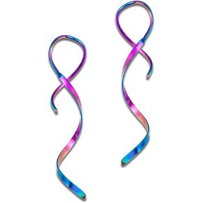 JeanBeau Spiral Earrings for Women Handmade Pull Through Stainless Steel Dangle Drop Threader Twisted Linear Curved Dangling Thread Fashion Jewelry