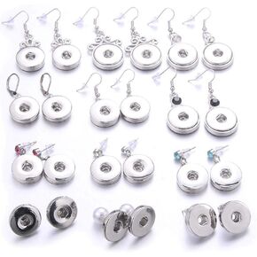 Fashion Vintage Snap Earrings Charms Jewelry Imitation Pearl Earrings fit 18mm 20mm Snaps for Women Pack of 12 Pair