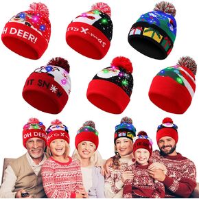 Kigeli 6 Pcs Light up Christmas Hat Beanie Holiday Funny LED Knitted Cap for Women Men Unsex Winter Ugly Sweater(Stylish Style)