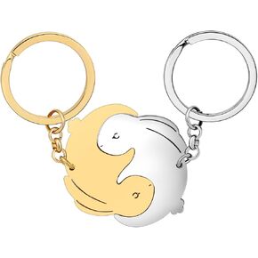 Valentines Day Stainless Steel Couple Rabbits Keychains Hare Bunny Key Ring Charms Gifts for Women Girls