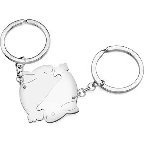 Valentines Day Stainless Steel Couple Rabbits Keychains Hare Bunny Key Ring Charms Gifts for Women Girls in Kuwait