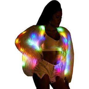 YONIYOWO Womens Faux Fur Led Jacket lluminated Apparel Glowing Halloween Xmas Custume Outdoor Novelty Outwear