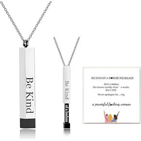 Be Kind Of A Badass Necklace For Women, Inspirational Square Tubes Pendant With Hidden Message Stainless Steel Band Friendship Necklaces To Best Friends Sorority Sisters Jewelry Gifts