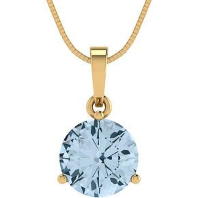 2.0 ct Round Cut Natural Light Blue Aquamarine Martini Style Solitaire Pendant With 18" Gold Chain Box 14k Yellow Gold
