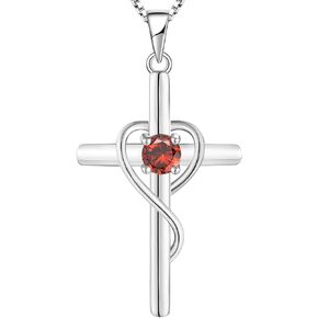 YL Infinity Heart Cross Necklace Sterling Silver Crucifix Pendant Gemstones Criss Jewelry for Women