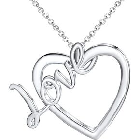 Sterling Silver Heart Pendant “LOVE" Necklace, Heart Necklace for Women, 925 Sterling Silver Jewelry Gift for Girlfriend, Mother's Day Gift, Valentine's Day Gift