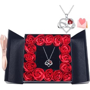 Eternal Rose Gift Box with 925 Sterling Silver Necklace for Women Infinite Love Pendant Silver Necklace in Rose Box Gift for Mom Wife on Mothers Day Valentines Day Christmas Birthday Gifts for Women