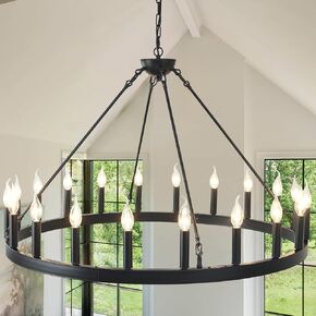 2 Tier Large Black Wagon Wheel Chandelier 60 Inch Farmhouse Industrial Chandelier 54-Lights Rustic Pendant Light Fixture Extra Large Wheel Chandeliers for high Ceilings Outdoor Porch