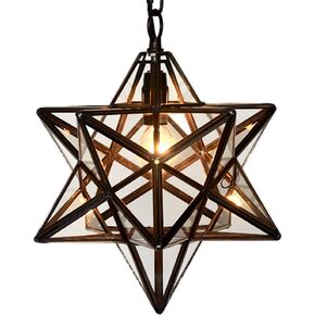 Bieye L10076 Moravian Star Tiffany Style Stained Glass Ceiling Pendant Hanging Lamp with 12-inch Wide Lampshade, 51-inch Tall (Iridescent Glass)