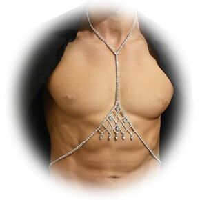 Full Rhinestone Harness Bra Body Chain for Men Sexy Bikini Crystal Bra Body Chain Lingerie Body Chain Rhinestone Festival Rave Waist Chain Body Accessories Jewelry for Women (Tassel&silver)