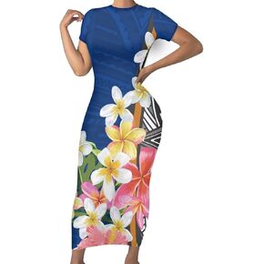 Polynesian Dress for Women Maxi Dresses Puletasi Samoan Womans Summer Dresses Bodycon Plus Size Dress,XS-4XL