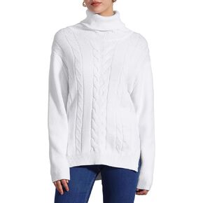 Allegra K Women's Oversized Sweaters Turtleneck Spilt Hem Cable Knit Pullover Tops