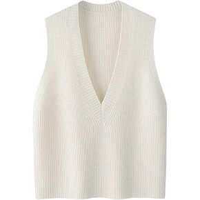 Wowcarbazole Womens Sweater Vest Casual V Neck Solid Ribbed Knit Pullover Vests Fall Sleeveless Sweaters Tops