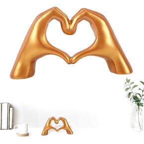 Love Finger Modern Statue, Gold Heart Shaped Hand Sculpture for Bohemian Wedding Decoration, Living Room Shelf Sculpture Home Decoration for Valentines Day Art Gifts
