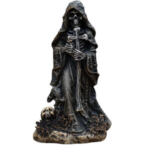 Halloween Skeleton Statue for Gothic Decor, Skull Decor Cross Cloak Skeleton Halloween Decorations,Gothic Home Decor Skull Resin Art Sculpture,Creepy Skulls Witches Statue for Table Decor (B)