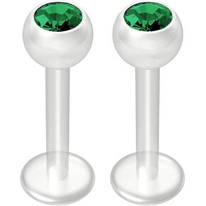 2pc 14g crystal CZ Blue Bioplast Labret Flexible Lip Stud Clear BioFlex Monroe Ring Jewelry 12mm