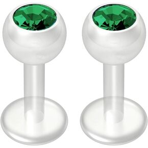 2pc 14g crystal CZ Blue Bioplast Labret Flexible Lip Stud Clear BioFlex Monroe Ring Jewelry 12mm in Kuwait