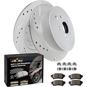 WEIZE Front Rear Truck & Tow Brake Kit, Carbon Fiber Ceramic Pads + Drilled/Slotted Brake Rotors & Cleaner Fluid, Fit for Chevy Silverado 1500 Suburban Tahoe GMC Sierra Yukon XL Cadillac Escalade ESV