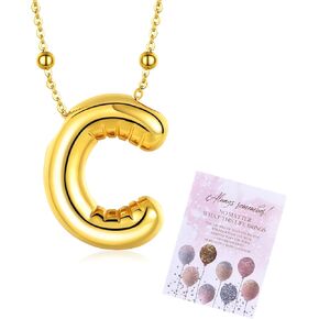 AllenCOCO Bubble Letter Necklaces Gold for Women, Thick 14K Gold Filled Balloon Initial Necklace Personalized Chunky Gold Letter Necklace for Women Non Tarnish Birthday Day Jewelry Gifts
