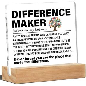Difference Maker Gift Thank You Gifts for Employees Coworkers Boss Mentor Teachers, Difference Maker Definition Acrylic Desk Plaque Sign Office Decor 4 x 4 Inches