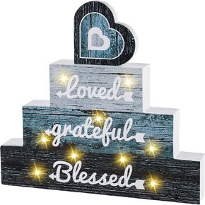Valentines Day Decor, Valentine Wooden Block Sign with LED Lights for Table Mantle, Valentine Gifts Valentine Tabletop Decorations Farmhouse Home Tiered Tray Decor