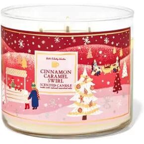 Bath & Body Works, White Barn 3-Wick Candle w/Essential Oils - 14.5 oz - Christmas & Winter Scents! (Cinnamon Caramel Swirl) Packaging Design Varies