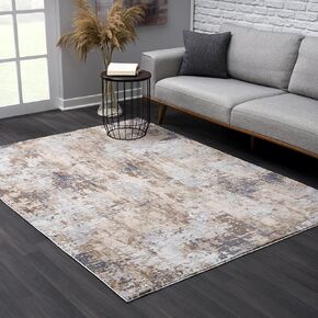 RUG BRANCH Vogue 6' x 9' (6'6" X 9'6") Abstract Indoor Area Rug, Contemporary, Grey Beige - Living Room, Bedroom, Dining Room, and Kitchen