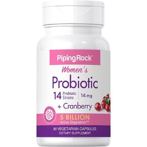 Piping Rock Probiotic with Cranberry for Women | 90 Capsules | 14 Probiotic Strains | Vegetarian, Non-GMO, Gluten Free Supplement