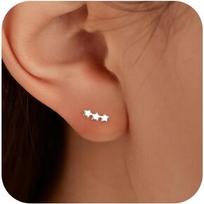 Star Stud Earrings for Women AS Teacher Appreciation Gifts, 14K Gold Plated S925 Sterling Silver Post Tiny Star Climber Earrings Hypoallergenic Small Cartilage Earrings Stud Christmas Valentine's Day Gifts for Her