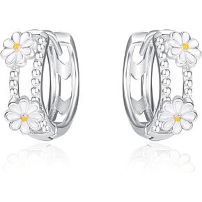 Dreamboat Daisy Hoop Earrings 925 Sterling Silver Daisys Huggie Earring Daisies Jewelry Gifts for Women