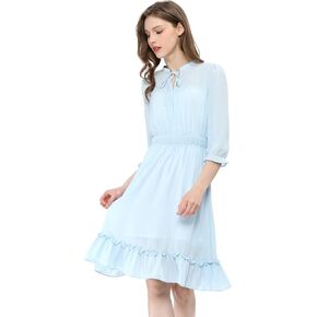 Allegra K Women's Casual Dresses 3/4 Sleeve A-Line Spring Boho Chiffon Midi Dress